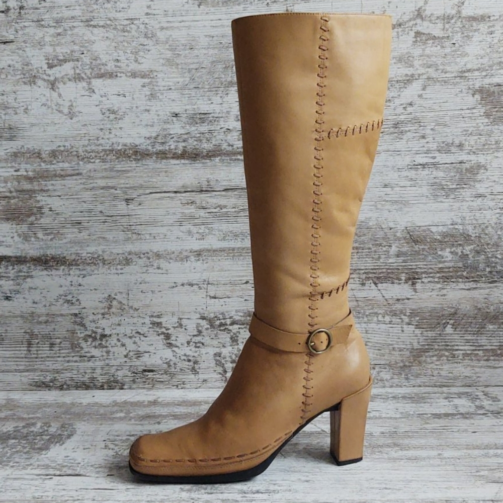 Tall Tan Leather Heeled Boots